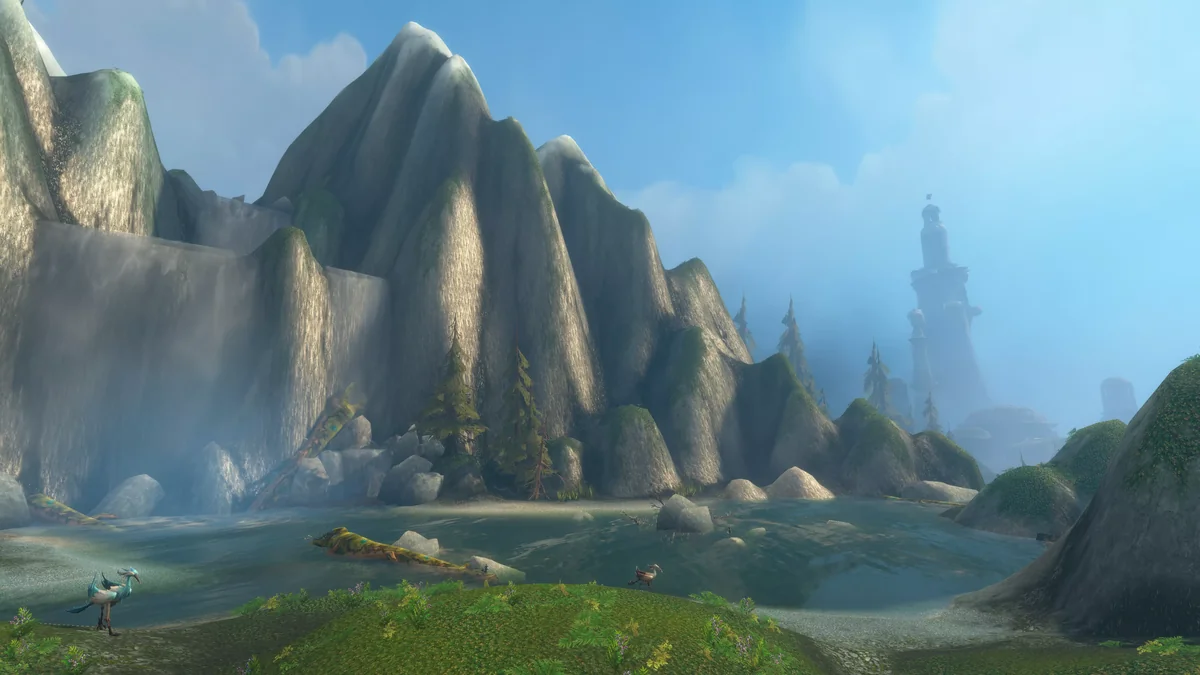 Rugged sea cliffs and settlements on Zephras Isle
