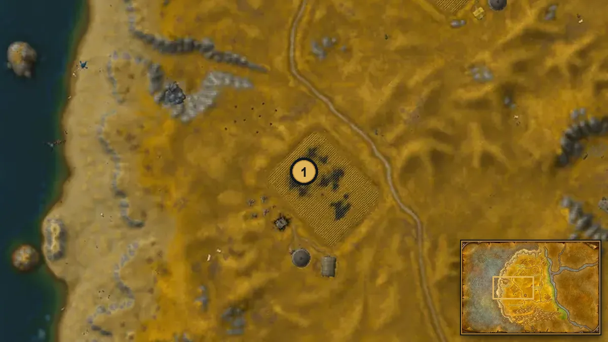Westfall terrain map with pin 1 on the Alexston Farmstead