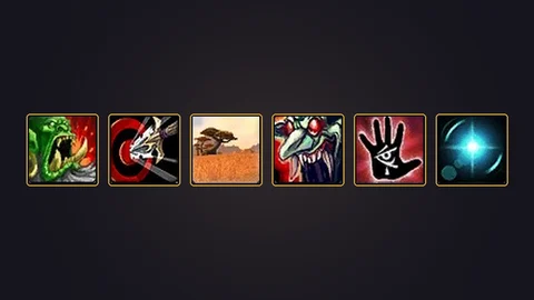 Six racial icons from the Forever client: Command, Artisan's Precision, Plainsrunning, Berserking, Read Leyline and Skysight