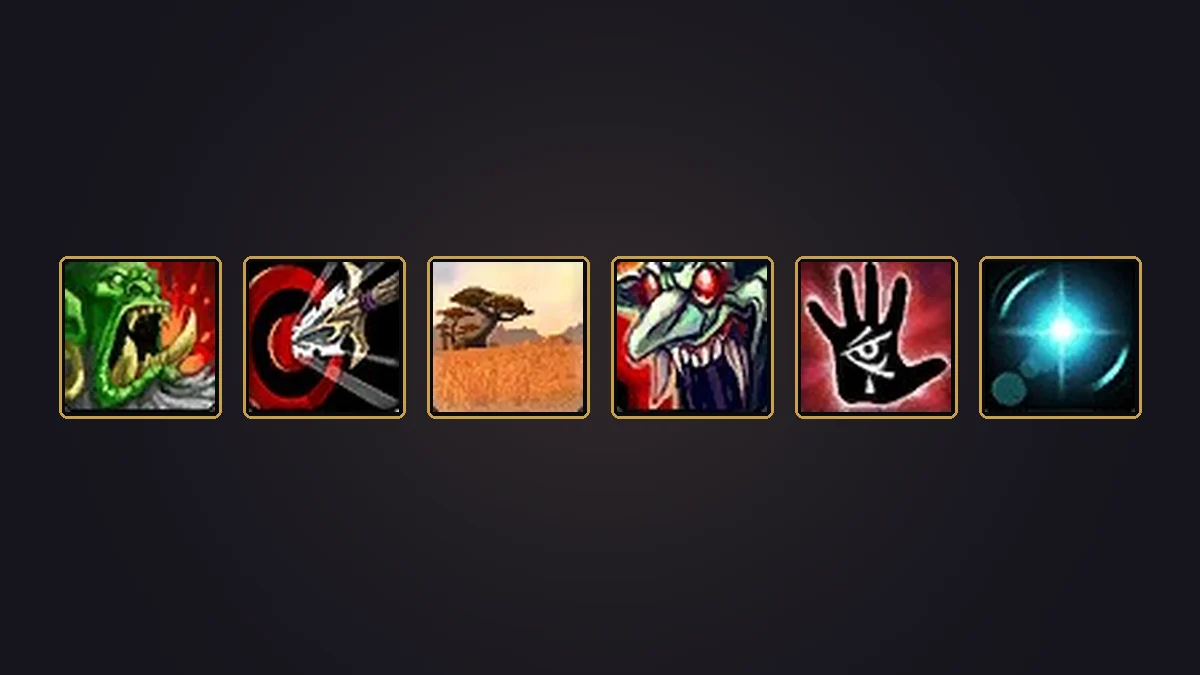 Six racial icons from the Forever client: Command, Artisan's Precision, Plainsrunning, Berserking, Read Leyline and Skysight